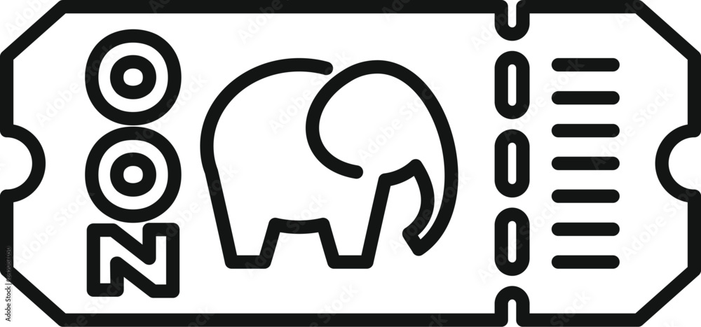 Poster Line art icon of a ticket granting access to a zoo, featuring an elephant, symbolizing wildlife conservation