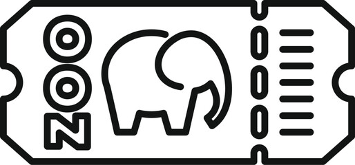Line art icon of a ticket granting access to a zoo, featuring an elephant, symbolizing wildlife conservation