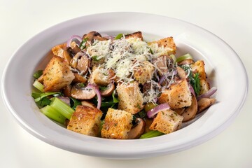 Tangy Autumn Panzanella Salad: A tangy dressing with red wine vinegar and extra-virgin olive oil in a vibrant dish