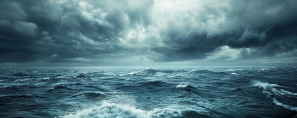 Dramatic stormy sky over a turbulent ocean, capturing the power and intensity of nature's fury.