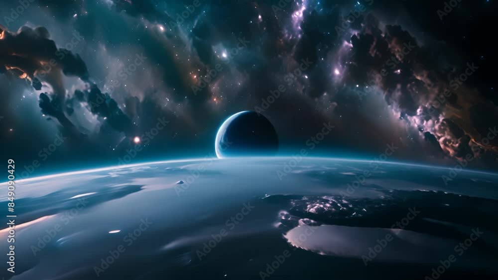 Poster planet and nebula in space generative ai