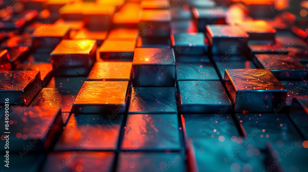 Poster close-up of a glowing abstract pattern with vibrant texture resembling technology or science concept