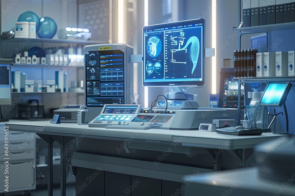 Leinwandbilder a modern medical laboratory featuring advanced medical equipment and an ai-powered diagnostic tool a
