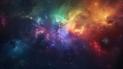 Naklejka premium A colorful nebula in space, with stars and galaxies visible around it.