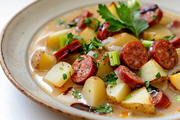 Creamy Potato and Sausage Soup with Vibrant Ingredients