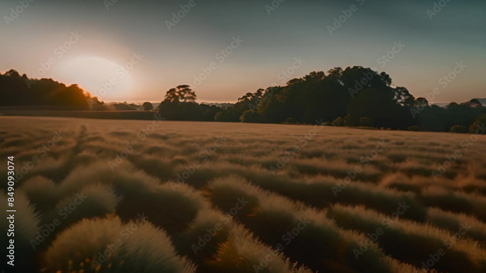 Poster sunrise over a field of grass generative ai