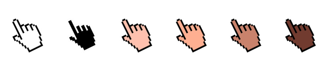 Cursor icon set human pointer hand. Press the button. Computer pixel and smooth cursor vector graphic flat design eps10.