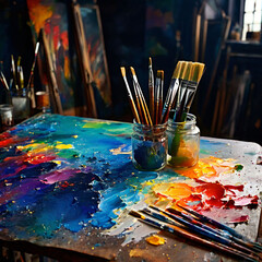 Obraz premium palette with brushes