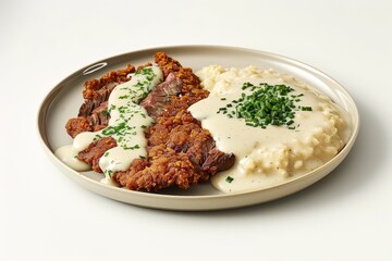Fototapeta premium Delicious Homemade BBQ Chicken Fried Steak with White Gravy
