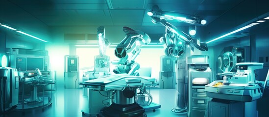 Medical technology concept with 3d rendering surgery robot in surgery room
