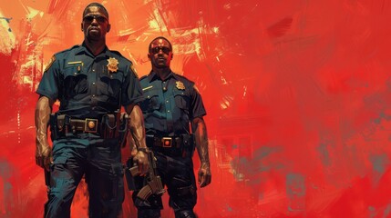 Fototapeta premium Two policemen standing next to each other