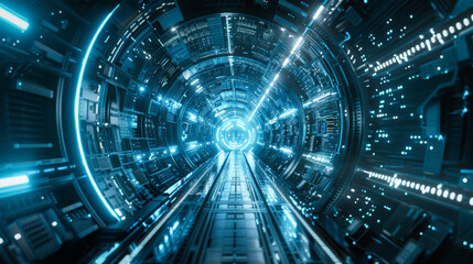 Futuristic giant cosmic tunnel, science fiction time or inter-dimension travel concept