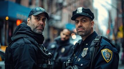 Fototapeta premium Two policemen standing next to each other