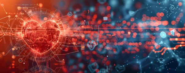 Panoramic background with heart shape on it. Cardiology and health care concept.