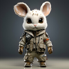 3d rendering of a cute white rabbit astronaut in space suit.