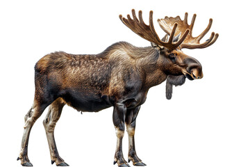 View from side of moose isolated on white background, transparent background