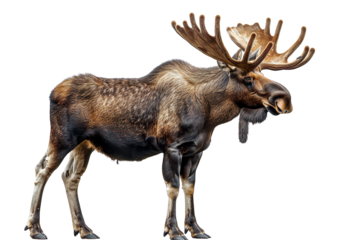 View from side of moose isolated on white background, transparent background