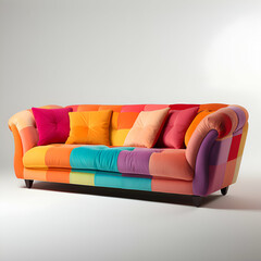 Modern sofa with colorful pillows on white background. 3d render