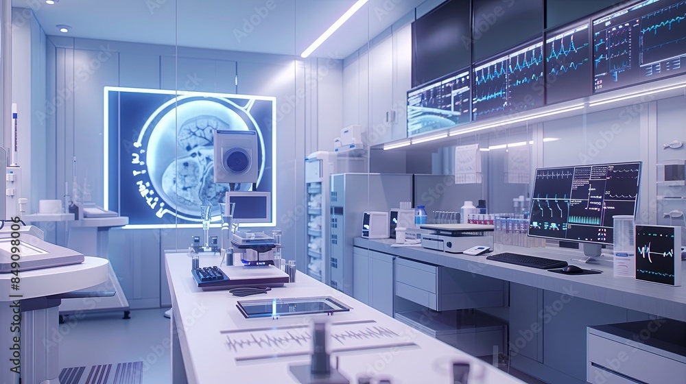 Leinwandbilder a modern medical laboratory showcasing advanced technology, including an ai-powered scanner analyzin