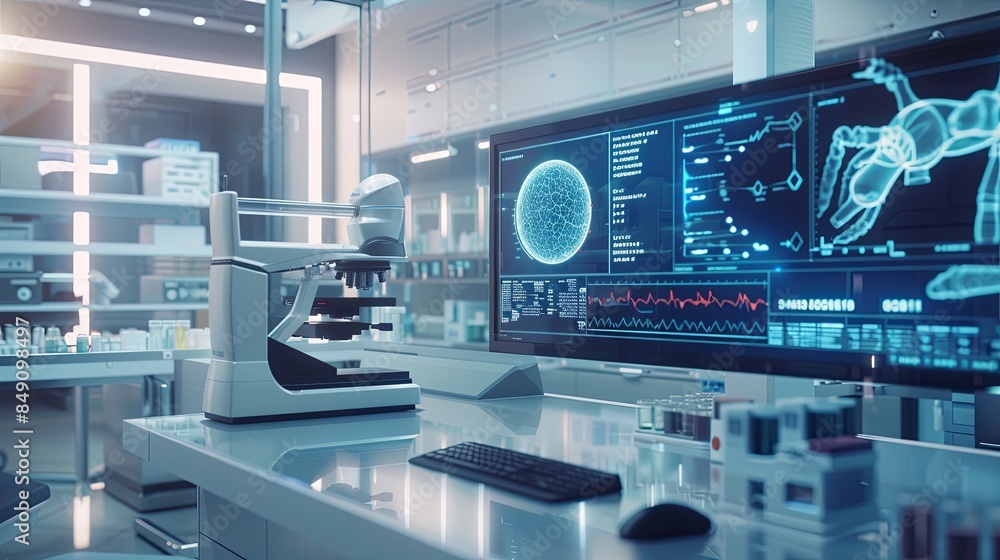 Leinwandbilder a sterile and modern medical laboratory featuring a high-tech scanner displaying patient data on a l