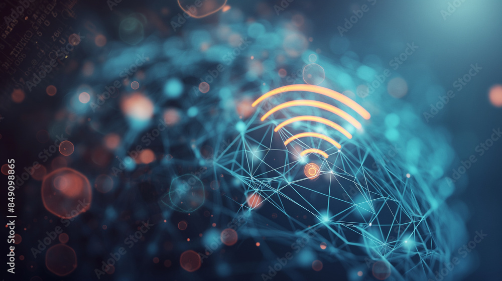 Poster a futuristic data background with a wifi symbol, showcasing the seamless connection of modern wirele