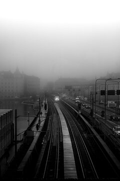 railway in fog