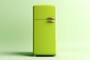 Minimalist green refrigerator in a modern clean background. Stylish green fridge with minimalist design