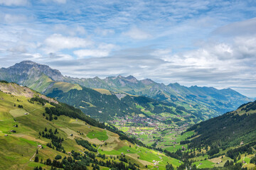 Swiss Alps in summer Panoramic view of Adelboden, Switzerland.