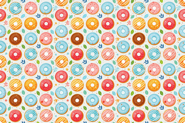カラフルで可愛いドーナツのシームレスパターン
