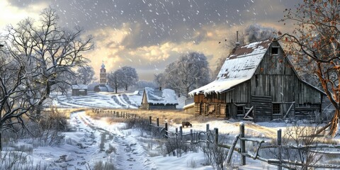 Snowy Farmstead in Winter Wonderland
