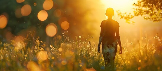 A person engaged in a peaceful, reflective walk in nature with gentle bokeh, spiritual practices of Christians