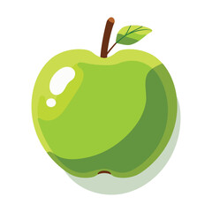 Tasty and colorful green apple in flat style. Cartoon character in vector illustration
