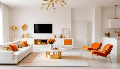 white and gold theme modern interior