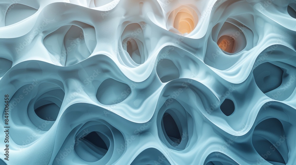 Poster intriguing organic blue 3d wave structure creating a smooth flow