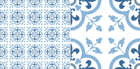 Geometric Seamless Floral pattern, Azulejo tile, Portuguese and Spain decor
