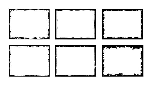 Grunge frame brush square border vector stroke paint. Texture black frame old grunge square frame.