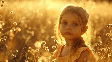 Fototapeta premium Charming child in a field of gold