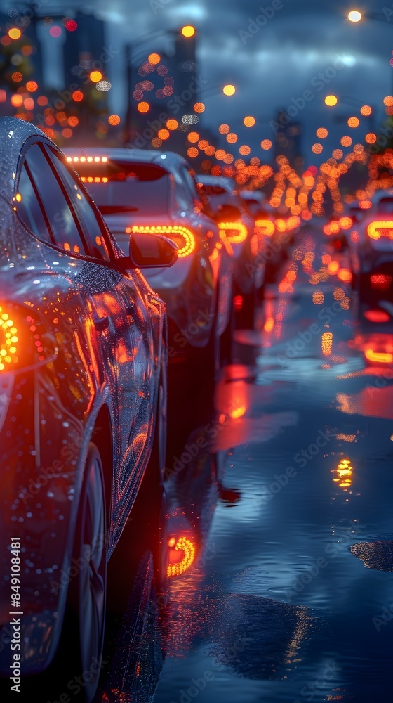 Aufkleber 3d rendered cityscape reflection with evs and navigation lights