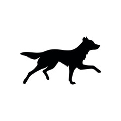 Run dog silhouette jump vector logo icon. Sport dog canine fast profile sign silhouette background.