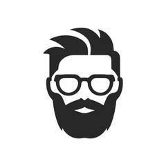 Hipster beard man vector face head icon. Barbershop hipster mustache silhouette black handsome elegant icon.