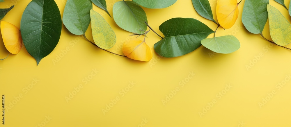 Poster decorative leaves mixed with yellow and green with a unique texture in summer are good for decoratio