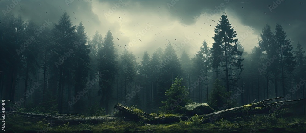 Aufkleber forest flowing in the shadow of clouds. creative banner. copyspace image