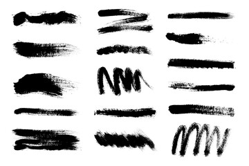 Hand drawn grunge ink brush strokes and lines, creative brush lines with rough edges. Abstract freehand doodle line borders. Black splashes