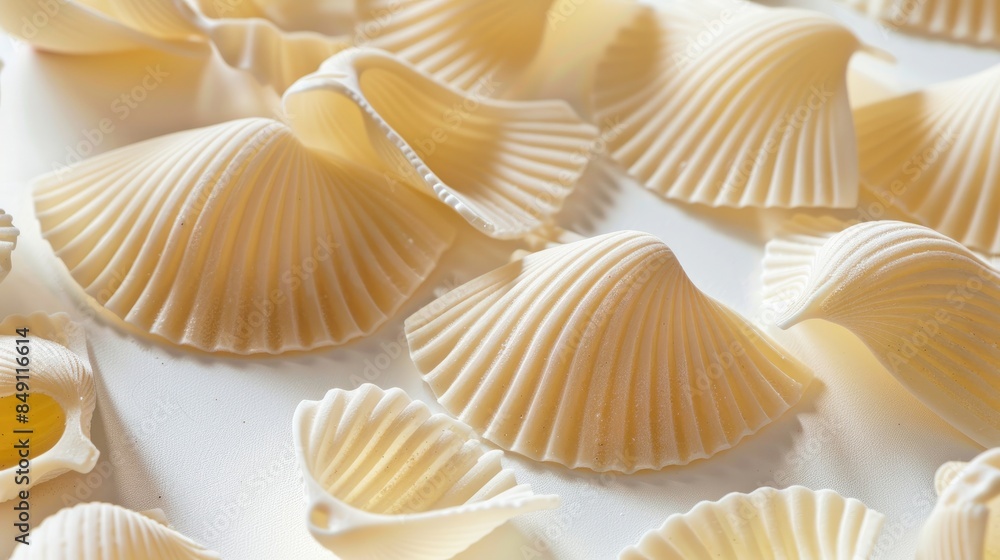 Sticker Close up shot of shell shaped pasta on a white background