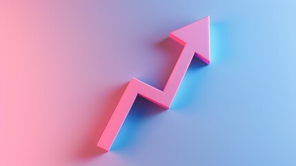 Abstract 3D graph with a rising arrow in pink and blue tones representing growth and success