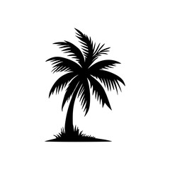 Palm tree black coconut icon. Palmetto beach black summer palm tree hawaii vector icon.