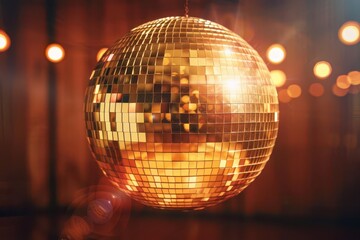 Obraz premium shimmering golden disco mirror ball reflecting light party and celebration concept