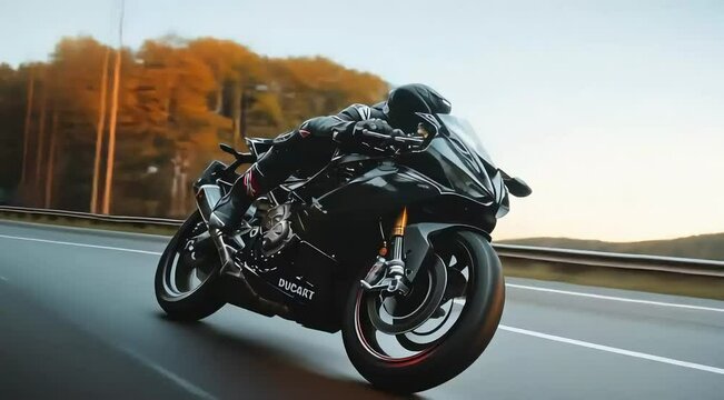 Motorcyclist Speeding Through Forest Road