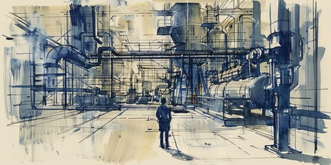 Fototapeta premium Industrial Revolution Era Factory Worker