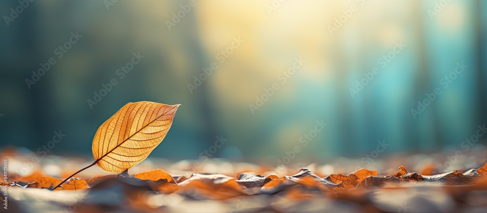 Poster one leaf in blurred background. creative banner. copyspace image